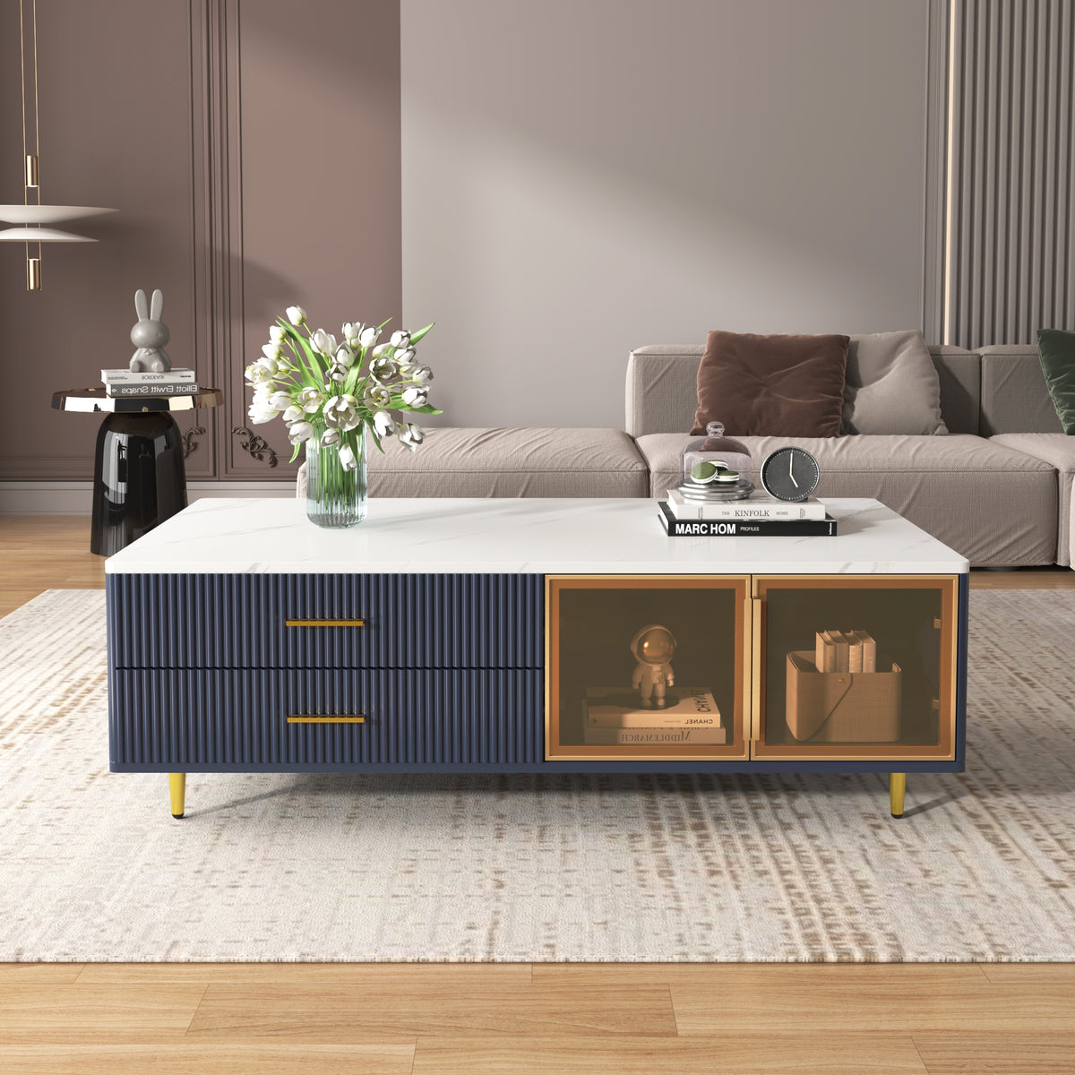 Navy Coffee Table Gold Legs