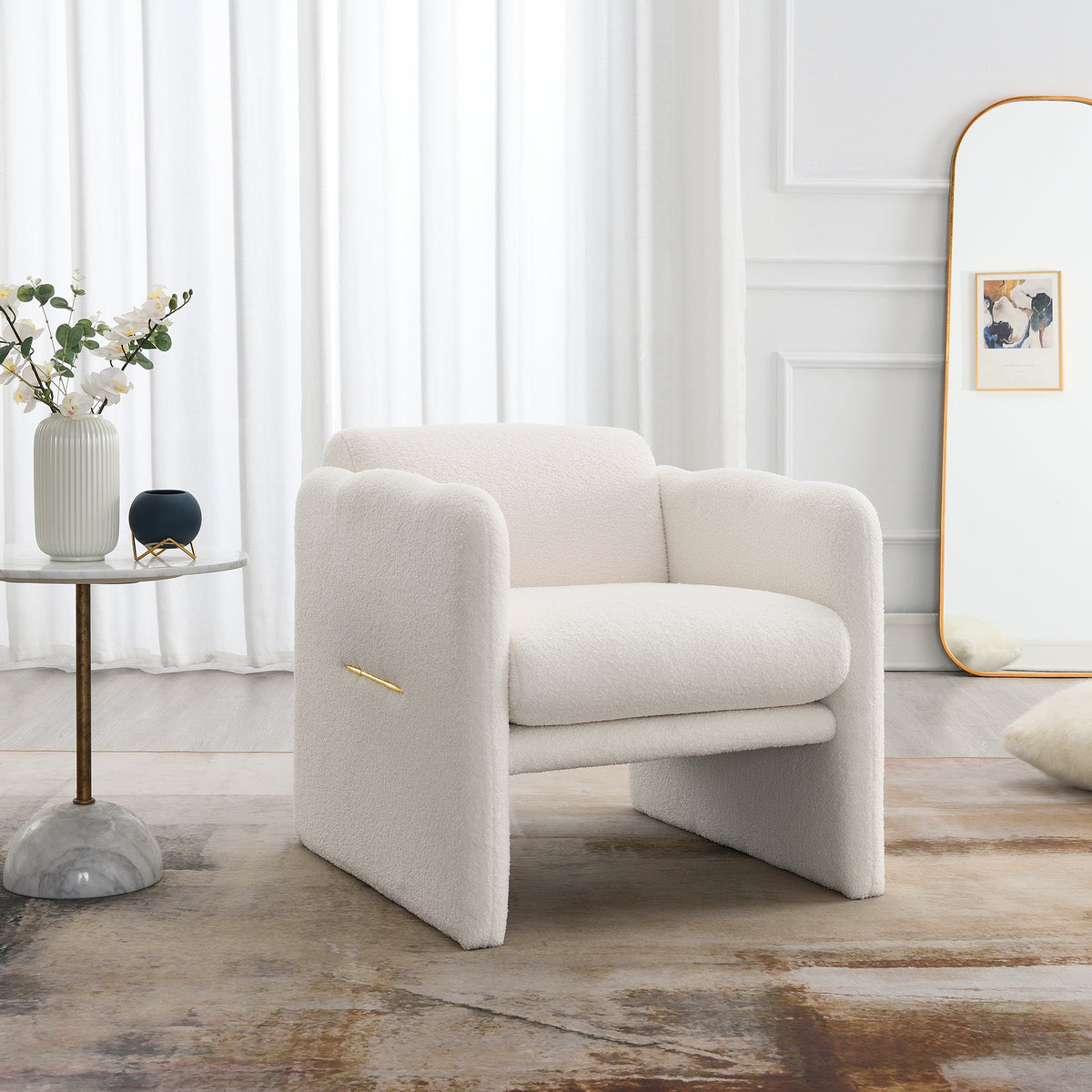Wavy Armrest Accent Chair Teddy Cloth