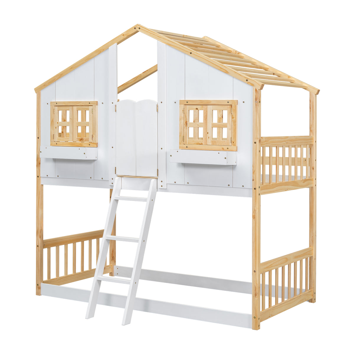 Twin House Bunk Bed Natural White