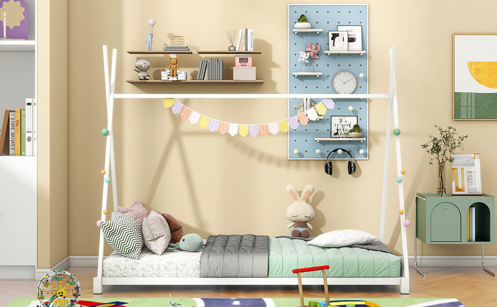 Metal Platform Bed White Triangle Frame