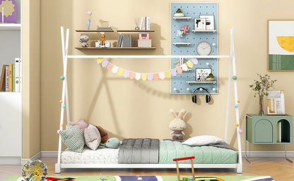 Metal Platform Bed White Triangle Frame