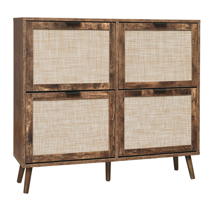 4-Door Freestanding Shoe Cabinet with Storage Shelves