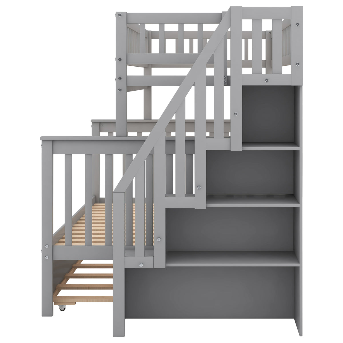 Twin Over Full Bunk Bed with Trundle Gray