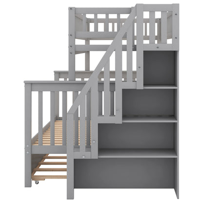 Twin Over Full Bunk Bed with Trundle Gray