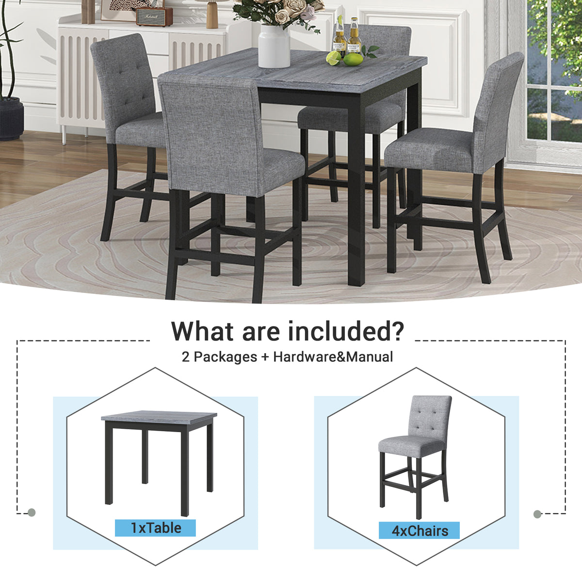 5-Piece Dining Set with Cushioned Chairs