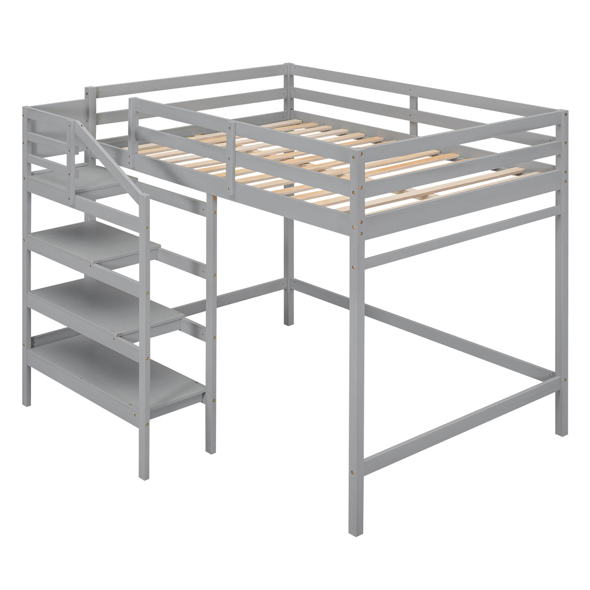 Full Loft Bed with Built-in Storage Gray