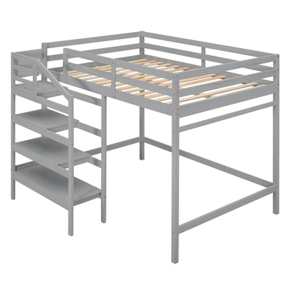 Full Loft Bed with Built-in Storage Gray
