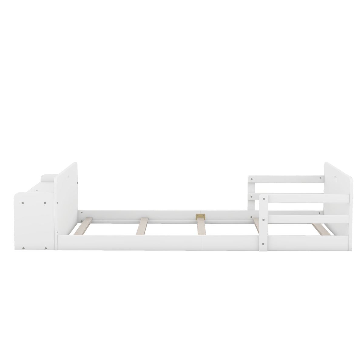 Twin Floor Bed with Guardrail White