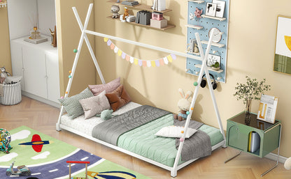 Metal Platform Bed White Triangle Frame