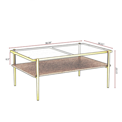 Rectangle Coffee Table Tempered Glass and Gold Legs