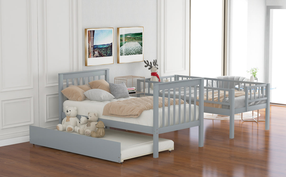 Twin Over Twin Bunk Bed with Trundle Gray