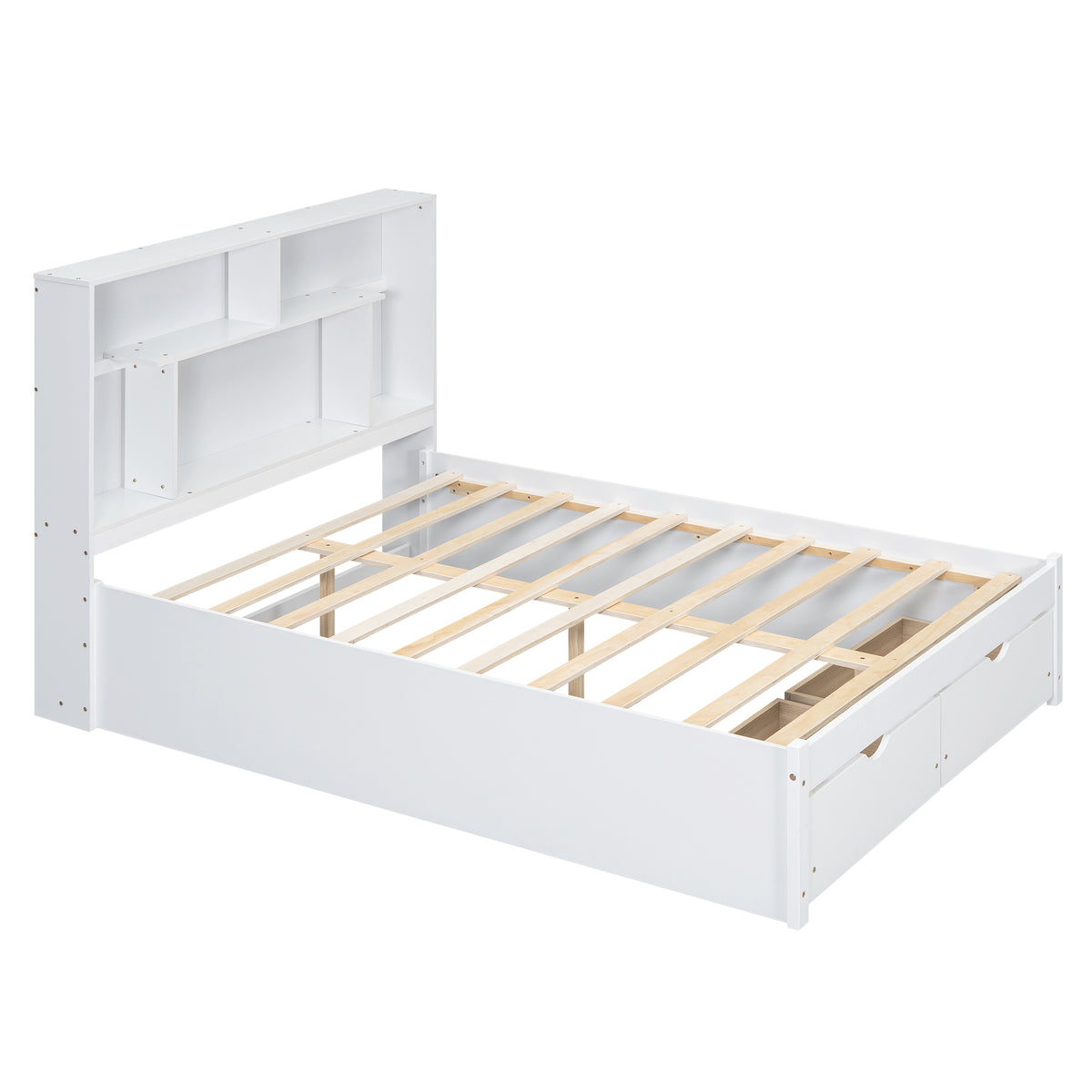 Full Platform Bed with Storage Headboard White