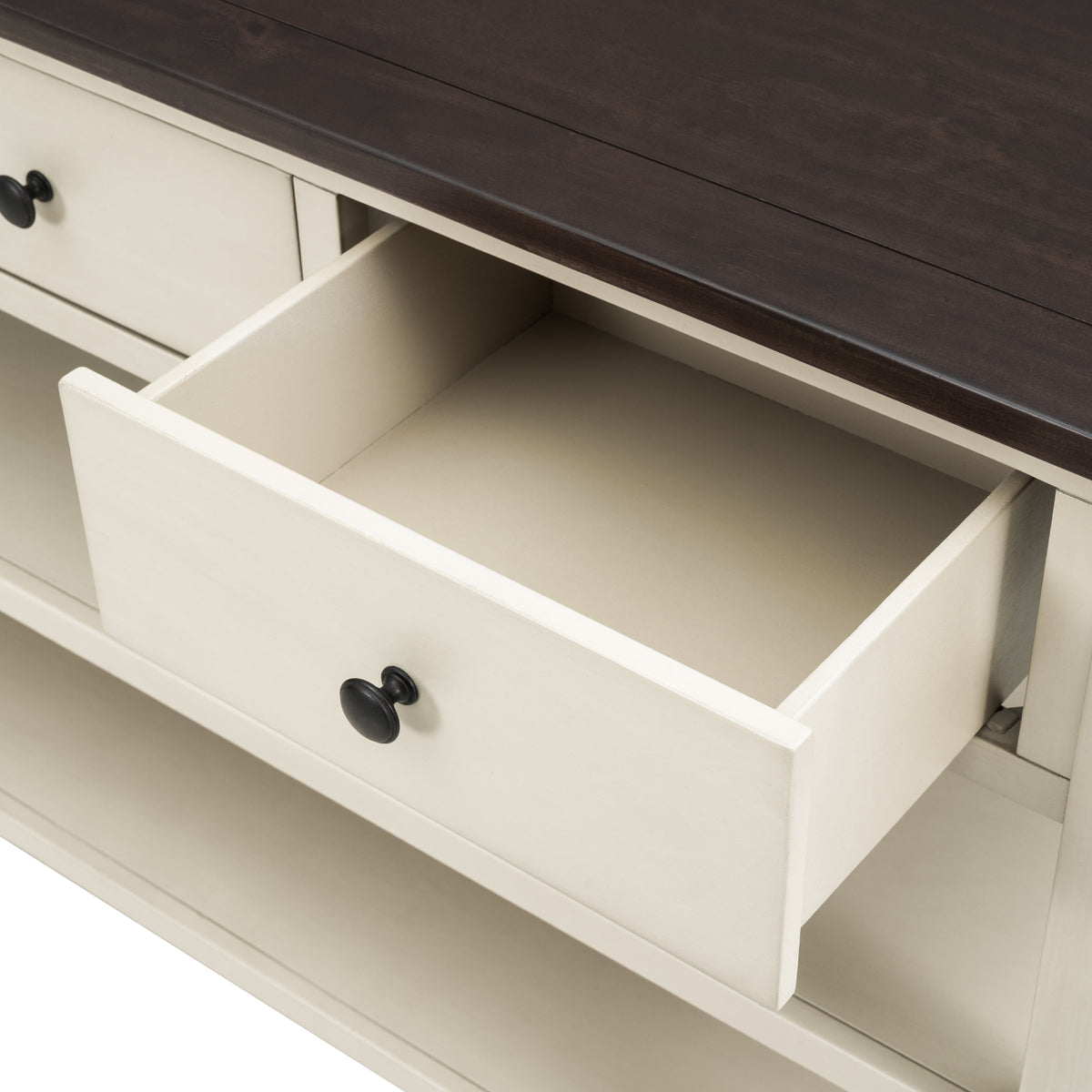Beige Wood Console Table – Espresso Accents
