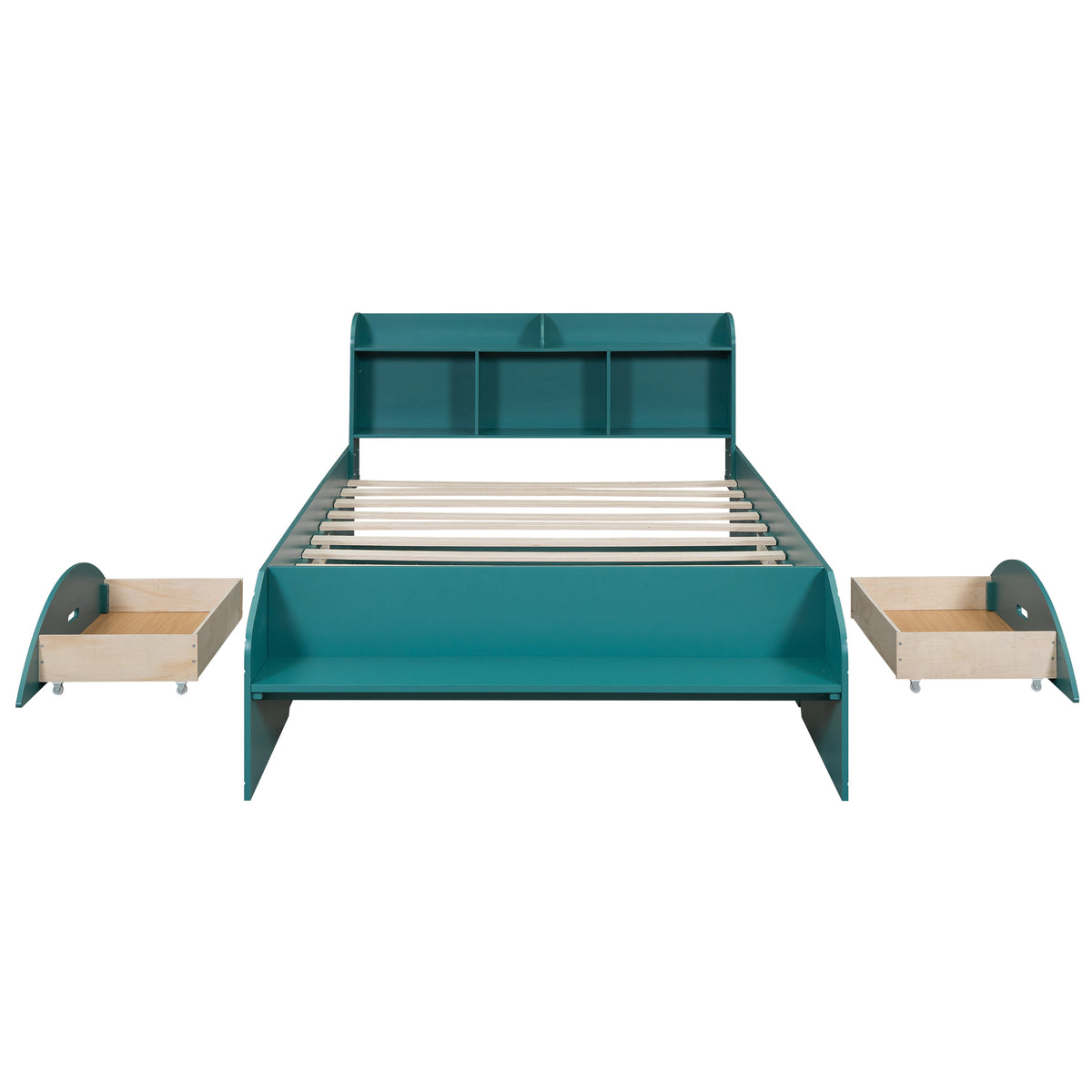 Full Platform Bed with Headboard Dark Green