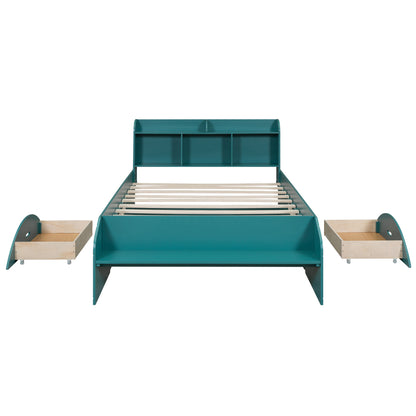 Full Platform Bed with Headboard Dark Green