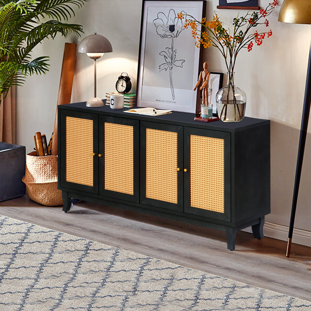 Rattan Sideboard Cabinet – Black