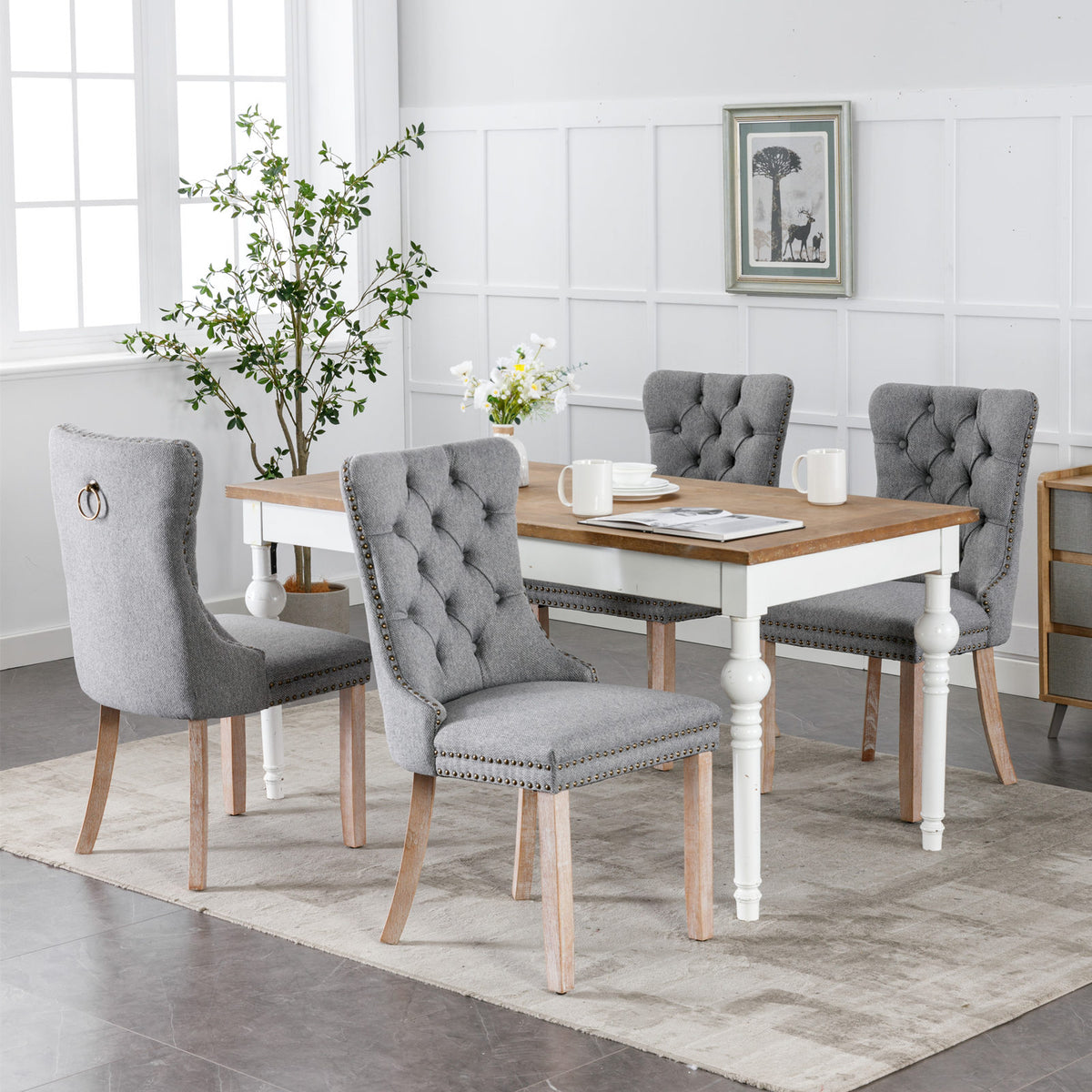 Nikki Tufted Linen Dining Chair Set (2 pcs) – Gray