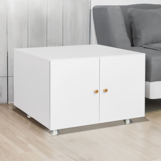 White Mobile Copier Cabinet – 2-Door File & Printer Stand with Wheels