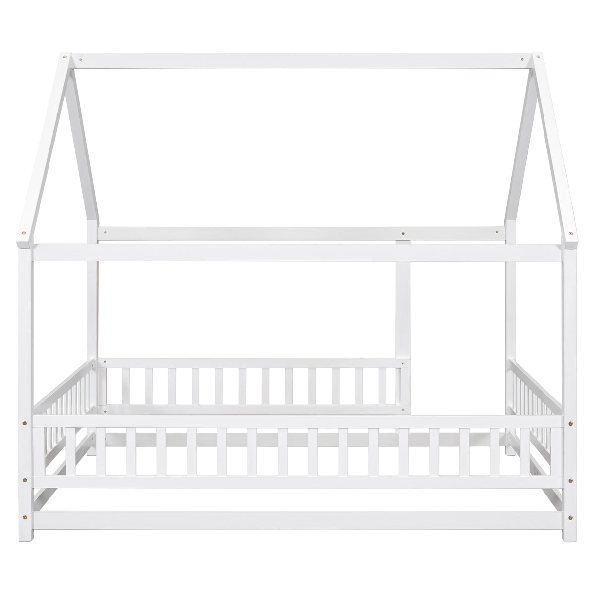 Full Wooden Bed with House Roof Frame White