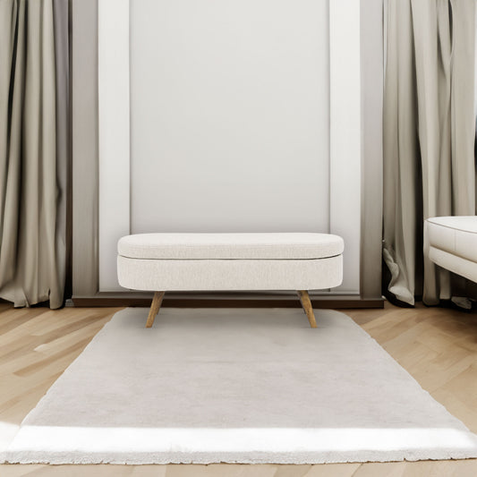 Oval Lift-Top Storage Ottoman – Beige