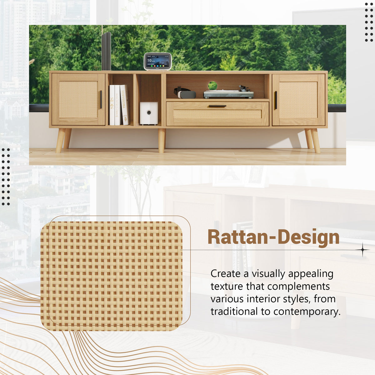 Rattan TV Console – Natural Brown