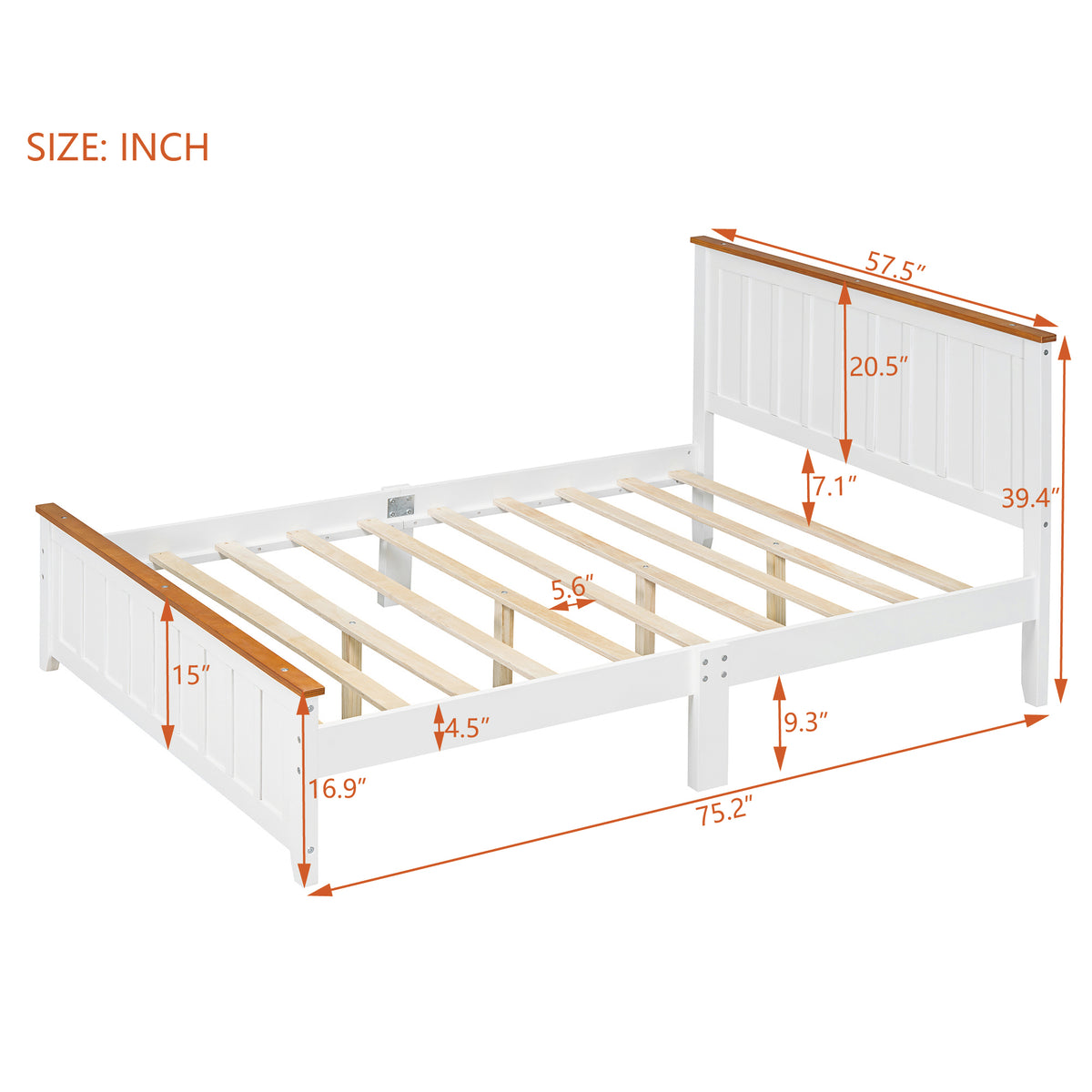 Full Wood Platform Bed with Slat Support White