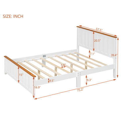 Full Wood Platform Bed with Slat Support White