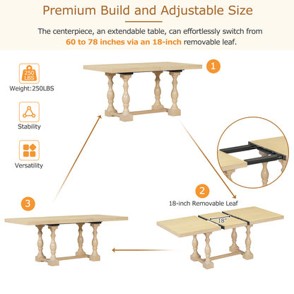 Traditional Extendable Dining Set (6 pcs) – Natural