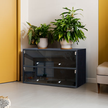 Black Glass Shoe Cabinet with RGB LED Illumination