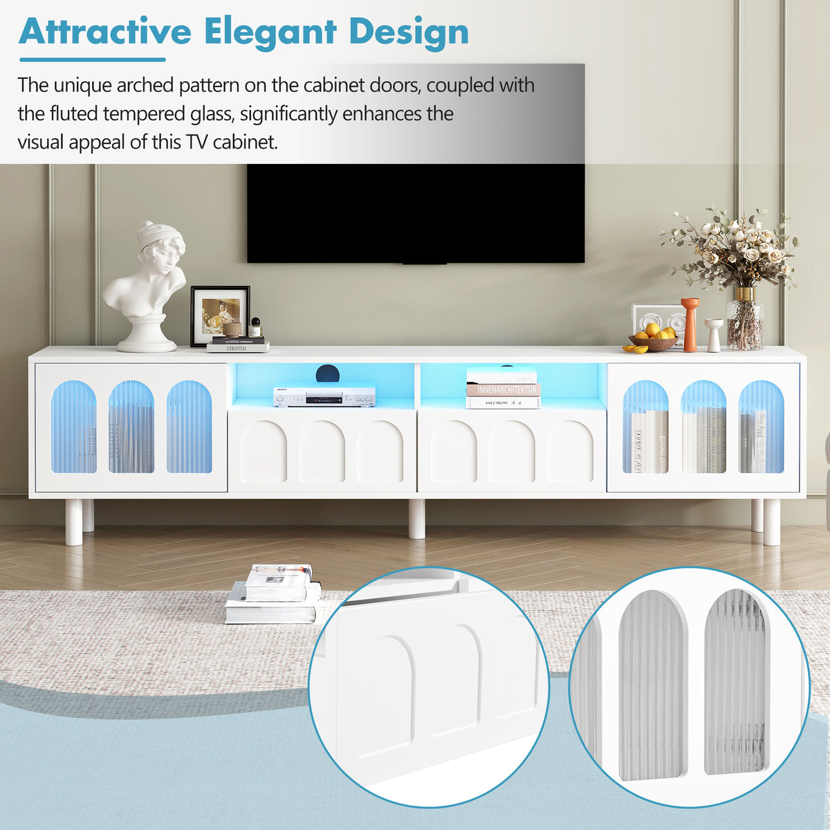 Cream Gloss LED TV Stand – 80”