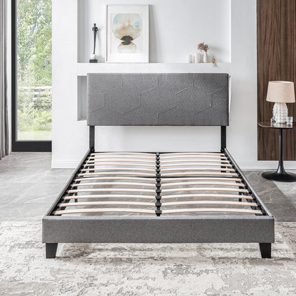 Queen Upholstered Platform Bed – Grey Upholstery