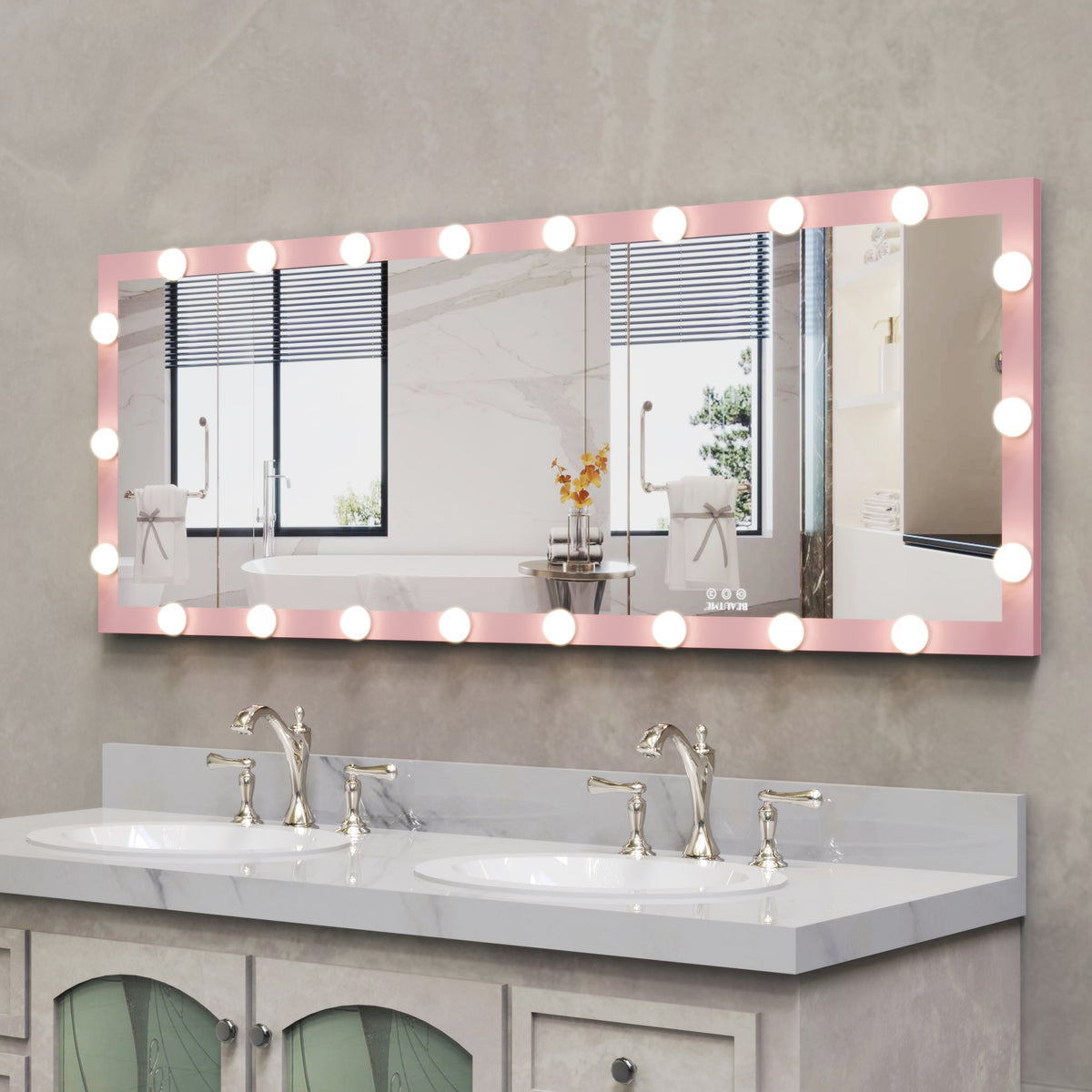 Hollywood LED Floor Mirror with Stand Pink