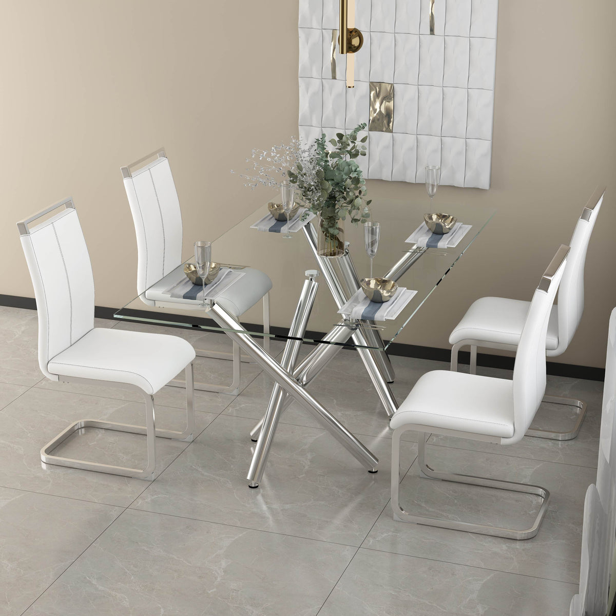 Modern Glass Dining Table – 71" Rectangular Table for 6-8 People