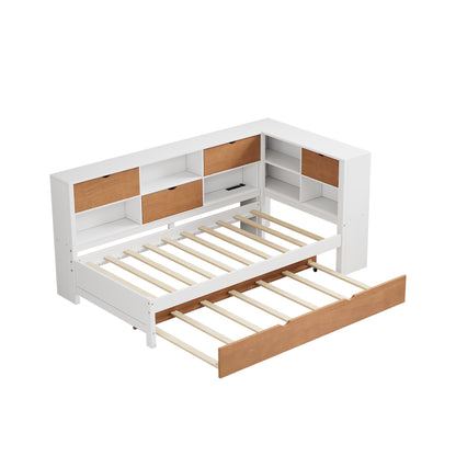 L-Shaped Captain’s Bed with LED Lights Walnut
