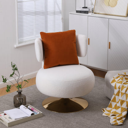 Barrel Swivel Accent Chair – White Fabric