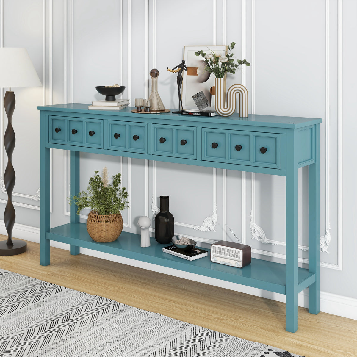 Rustic Turquoise Entryway Console Table – 60”