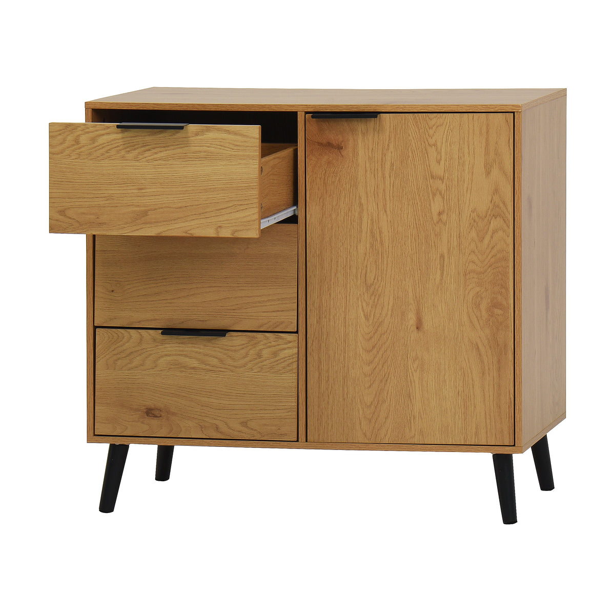Natural Wood Storage Cabinet with Drawers and Doors
