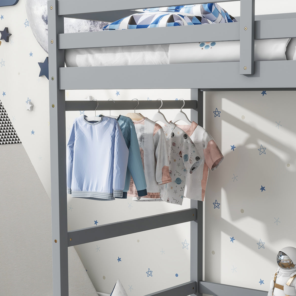 Twin Loft Bed with Ladder Gray