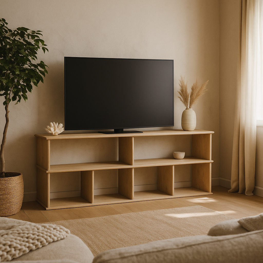 65 Inch Bookshelf TV Stand in White Oak
