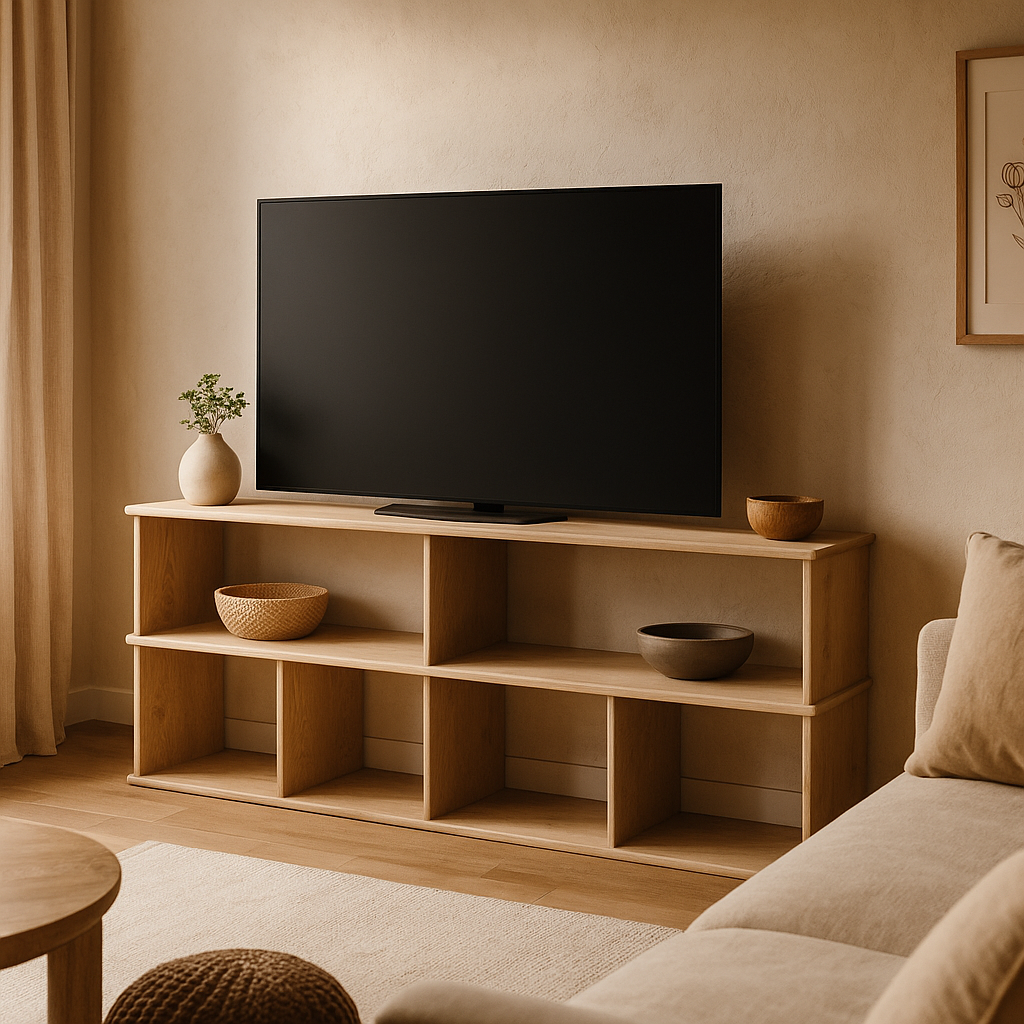 65 Inch Bookshelf TV Stand in White Oak