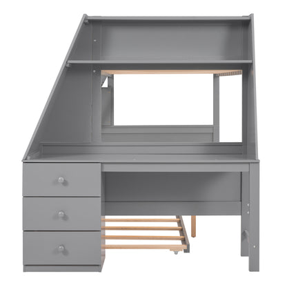 Full Bunk Bed with Desk Gray