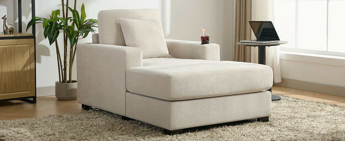 Oversized Chaise Lounge with Pillows Cream