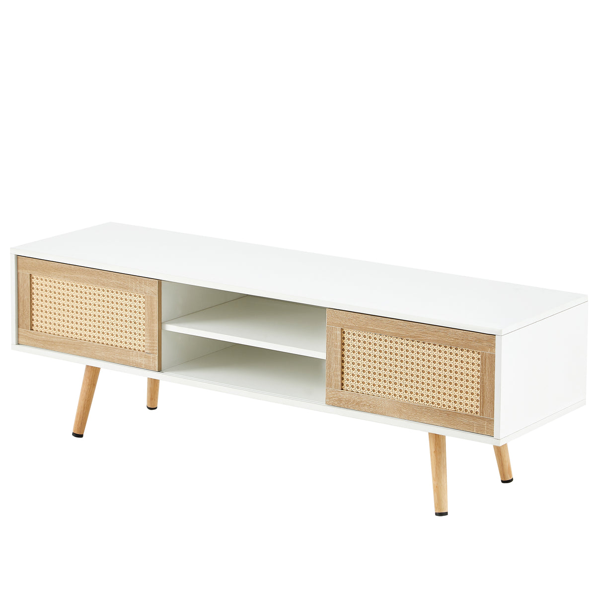 Rattan TV Cabinet with Adjustable Shelves White