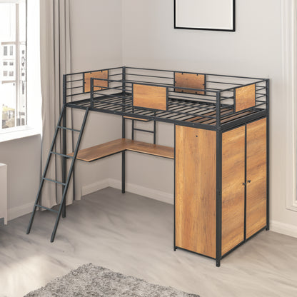 Twin Loft Bed with Desk Black