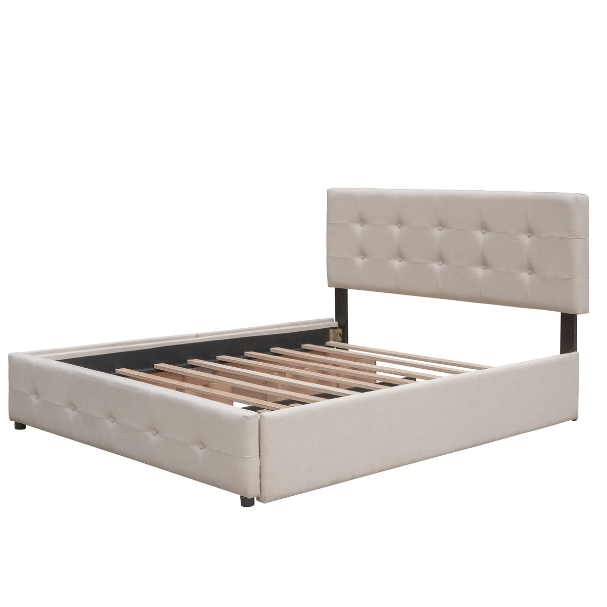 Upholstered Platform Bed Queen Dark Beige
