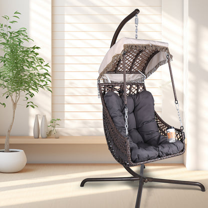 Rattan Swing Egg Chair with Stand Beige