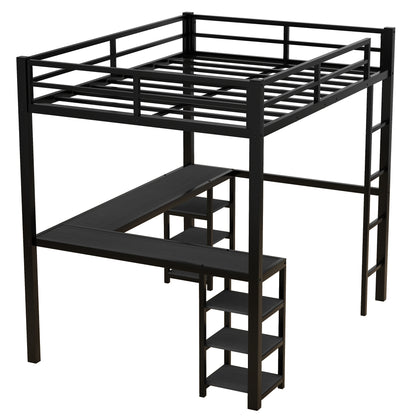 Loft Bed with Ladder and Guardrail Black