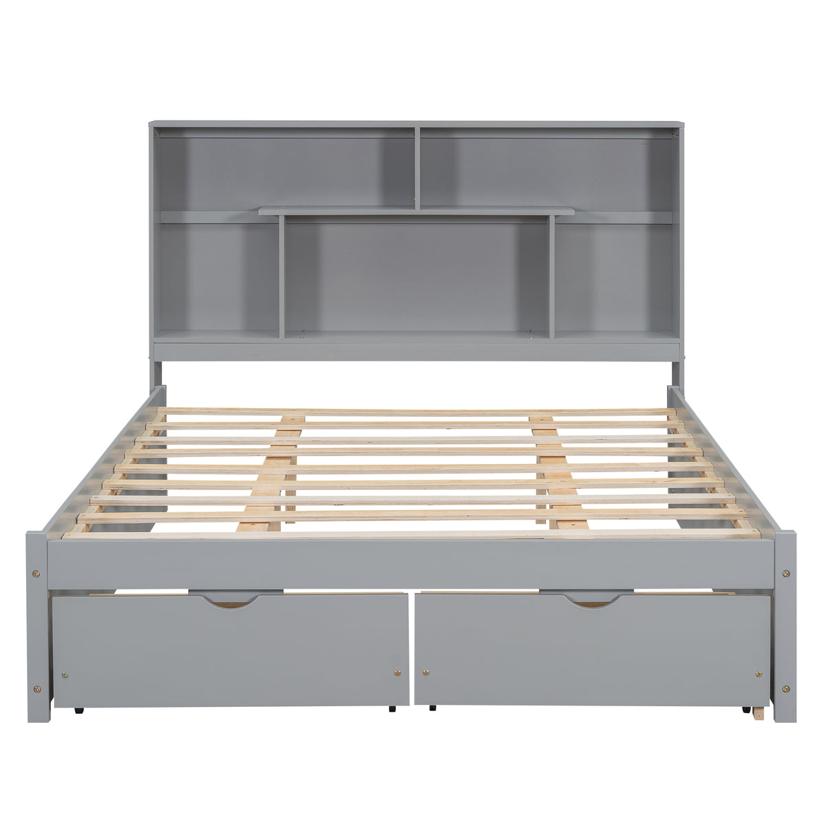 Queen Platform Bed with Storage Drawers Gray