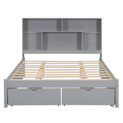 Queen Platform Bed with Storage Drawers Gray