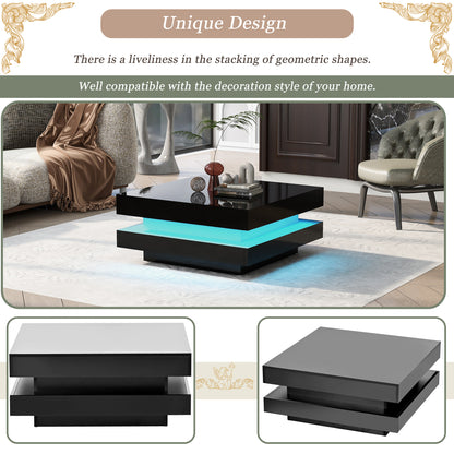 High Gloss Coffee Table with LED Lights Black